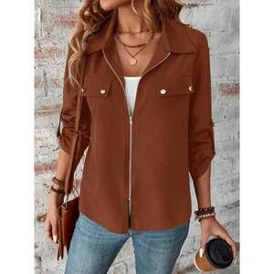 NEW LILY CLOTHING zip up jacket in brown